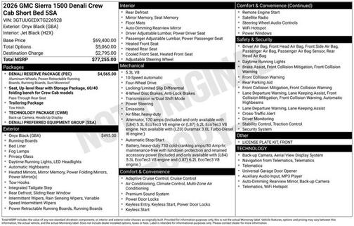 Onyx Black 2026 GMC Sierra 1500 Denali