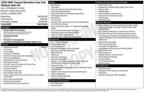 Coastal Dune 2026 GMC Canyon 4WD Elevation