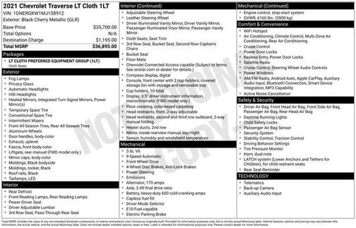 Black Cherry Metallic 2021 Chevrolet Traverse LT Cloth