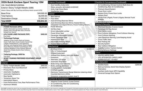 Ebony Twilight Metallic 2026 Buick Enclave Sport Touring
