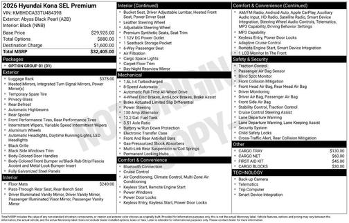 Abyss Black Pearl 2026 Hyundai KONA SEL Premium