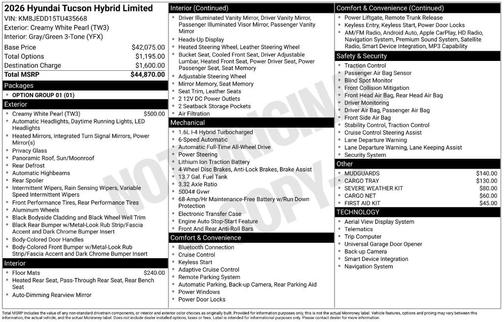 Pearl 2026 Hyundai TUCSON Hybrid Limited