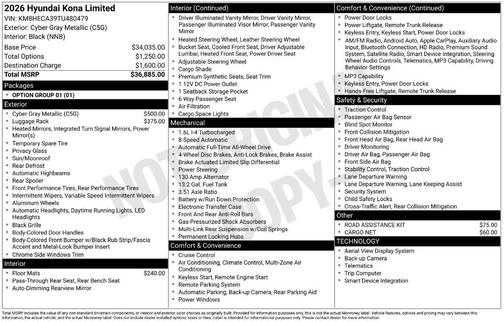 Cyber Gray Metallic 2026 Hyundai KONA Limited
