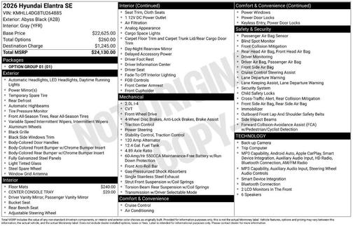 Black 2026 Hyundai ELANTRA SE