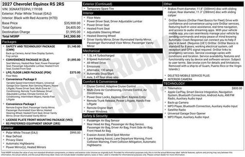 Polar White 2027 Chevrolet Equinox RS