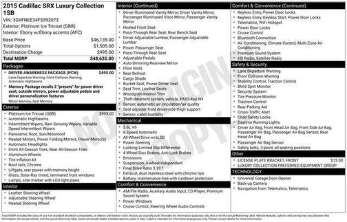 Platinum Ice Tri-Coat 2015 Cadillac SRX Luxury Collection