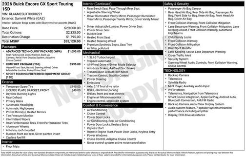 Summit White 2026 Buick Encore GX Sport Touring