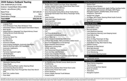 Crystal Black Silica 2020 Subaru Outback Touring