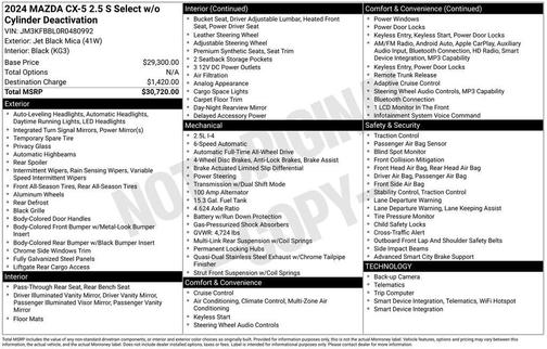 Jet Black Mica 2024 Mazda CX-5 2.5 S Select Package