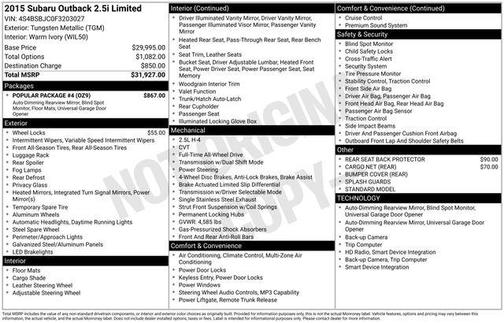 2015 Subaru Outback 2.5i Limited