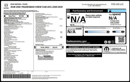 2020 RAM 2500 Tradesman Crew Cab 4X2 8' Box