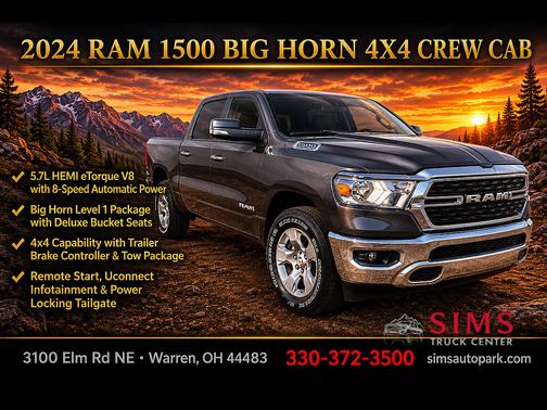 Granite Crystal Metallic Clearcoat 2024 RAM 1500 Big Horn Crew Cab 4x4 5'7 Box