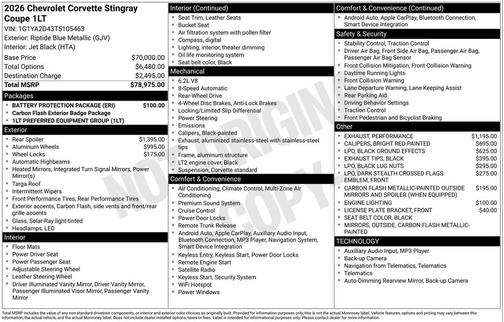 2026 Chevrolet Corvette Stingray w/1LT