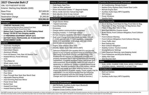 Sterling Gray Metallic 2027 Chevrolet Bolt LT FWD