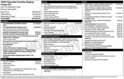 2020 Chevrolet Corvette Stingray w/3LT