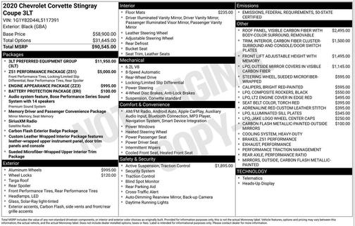 2020 Chevrolet Corvette Stingray w/3LT