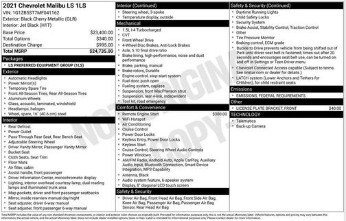 2021 Chevrolet Malibu 1LS