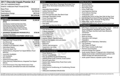 Iridescent Pearl Tricoat 2017 Chevrolet Impala Premier 2LZ