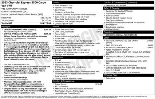 2023 Chevrolet Express 2500 RWD 2500 Regular Wheelbase WT