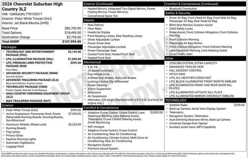 2026 Chevrolet Suburban High Country, 4WD
