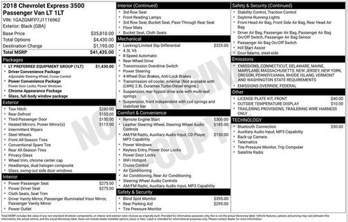 2018 Chevrolet Express 3500 LT