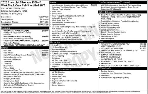 Summit White 2026 Chevrolet Silverado 2500 WT