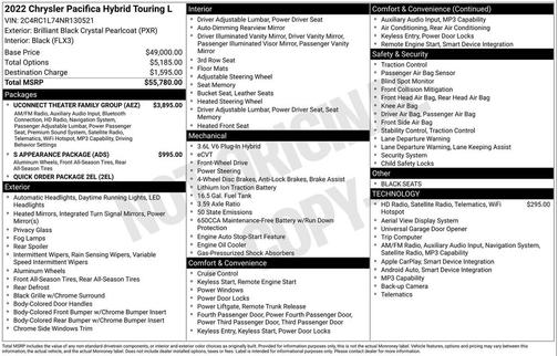 Brilliant Black Crystal Pearlcoat 2022 Chrysler Pacifica Hybrid Touring L