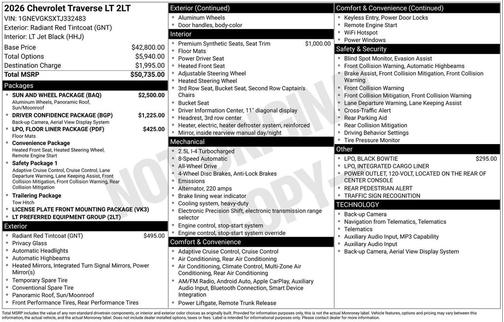 Radiant Red Tintcoat 2026 Chevrolet Traverse LT