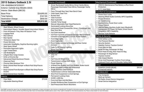 2015 Subaru Outback 2.5i