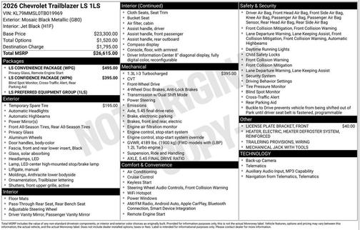 Mosaic Black Metallic 2026 Chevrolet Trailblazer LS