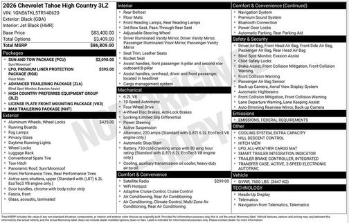 2026 Chevrolet Tahoe 4WD High Country