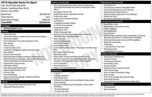 Sparkling Silver 2018 Hyundai Santa Fe Sport 2.4L