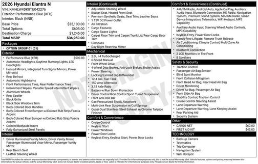 Performance Blue 2026 Hyundai ELANTRA N Base