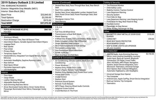 2019 Subaru Outback 2.5i Limited
