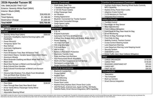 Serenity White Pearl 2026 Hyundai TUCSON SE