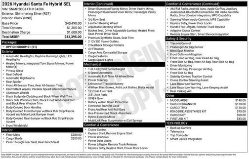 Shimmering Silver 2026 Hyundai SANTA FE SEL 2.4