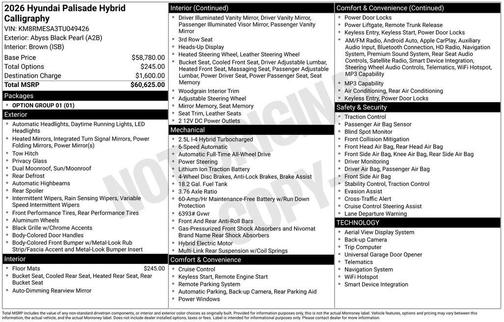 2026 Hyundai Palisade Hybrid Calligraphy