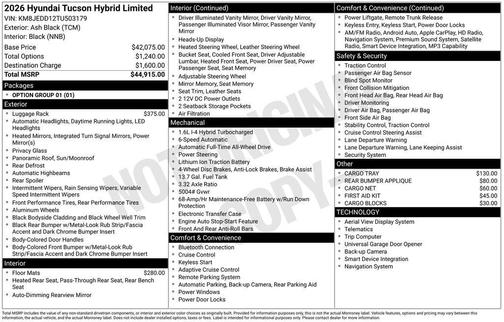 Ash Black 2026 Hyundai TUCSON Hybrid Limited
