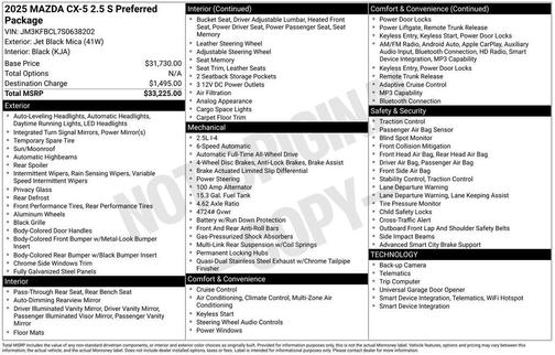 Jet Black Mica 2025 Mazda CX-5 2.5 S Preferred Package