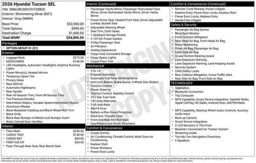 Shimmering Silver 2026 Hyundai TUCSON SEL