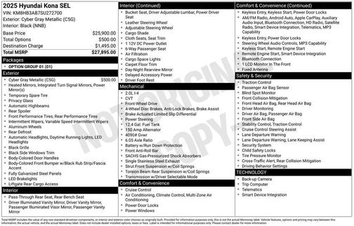 Cyber Gray Metallic 2025 Hyundai KONA SEL
