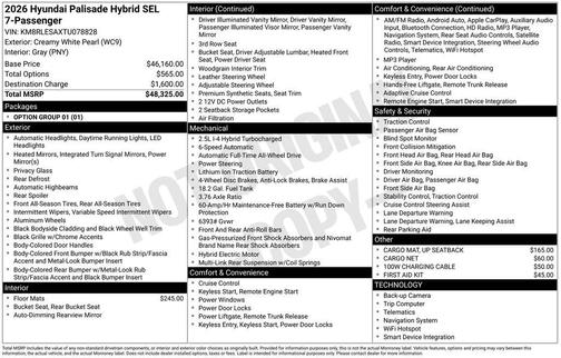 2026 Hyundai Palisade Hybrid SEL 7P