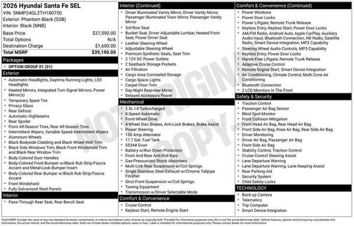 Phantom Black 2026 Hyundai SANTA FE SEL 2.4