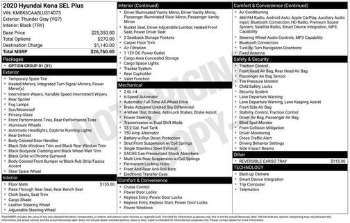 Thunder Gray 2020 Hyundai KONA SEL Plus