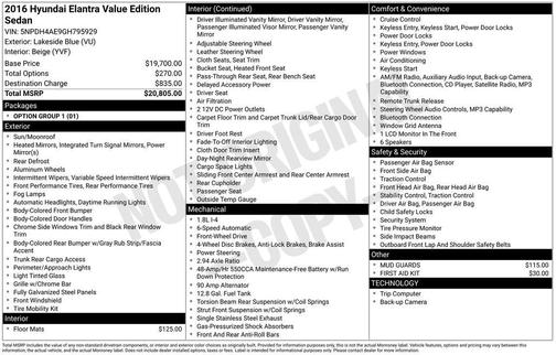 2016 Hyundai ELANTRA Value Edition