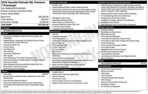 2026 Hyundai PALISADE SEL Premium