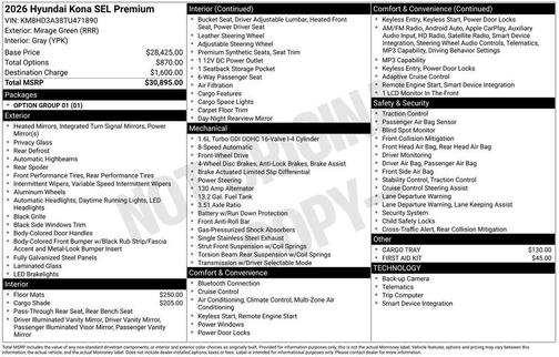 Mirage Green 2026 Hyundai KONA SEL Premium