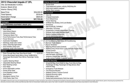 Black 2012 Chevrolet Impala LT