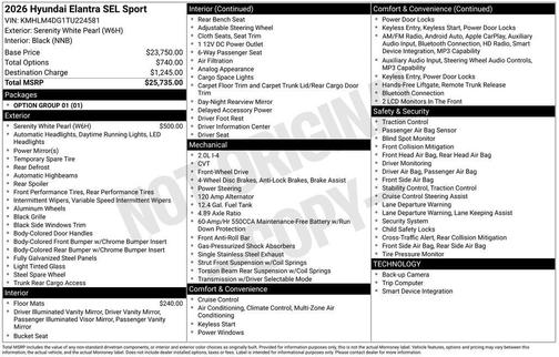 Serenity White 2026 Hyundai ELANTRA Sport