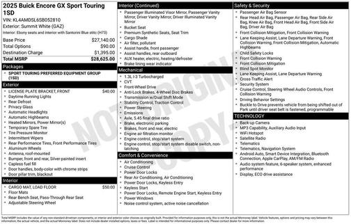 Summit White 2025 Buick Encore GX Sport Touring